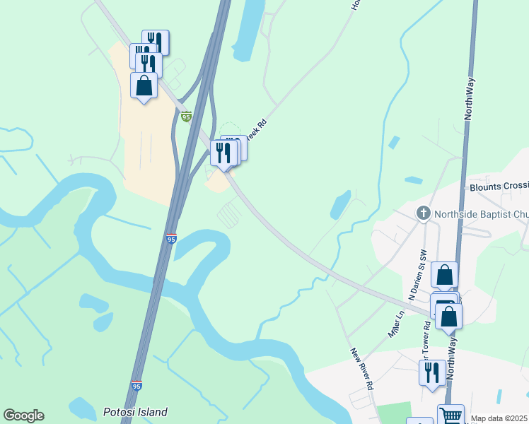 map of restaurants, bars, coffee shops, grocery stores, and more near 13687 Georgia 251 in Darien