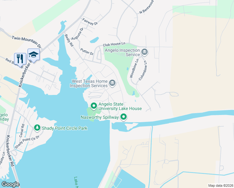 map of restaurants, bars, coffee shops, grocery stores, and more near 5606 Berwick Drive in San Angelo