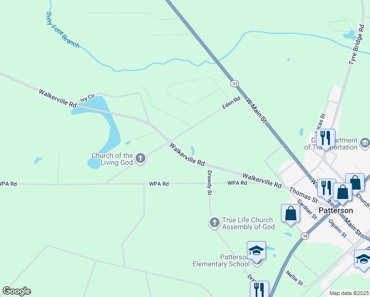 map of restaurants, bars, coffee shops, grocery stores, and more near 5610 Walkerville Road in Patterson