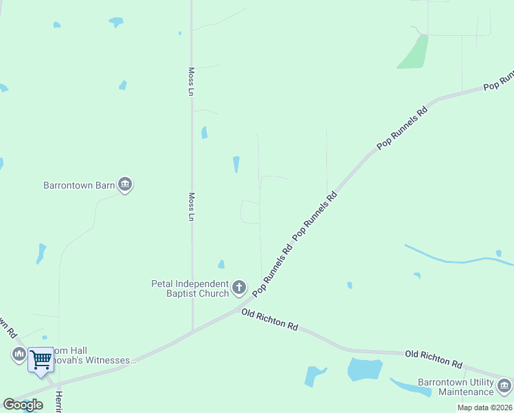 map of restaurants, bars, coffee shops, grocery stores, and more near 57 Lazenby Road in Petal