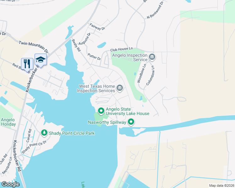 map of restaurants, bars, coffee shops, grocery stores, and more near 5606 Berwick Drive in San Angelo