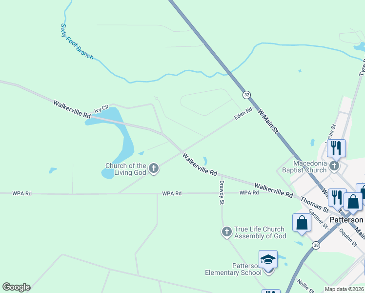 map of restaurants, bars, coffee shops, grocery stores, and more near 5574 Walkerville Road in Patterson