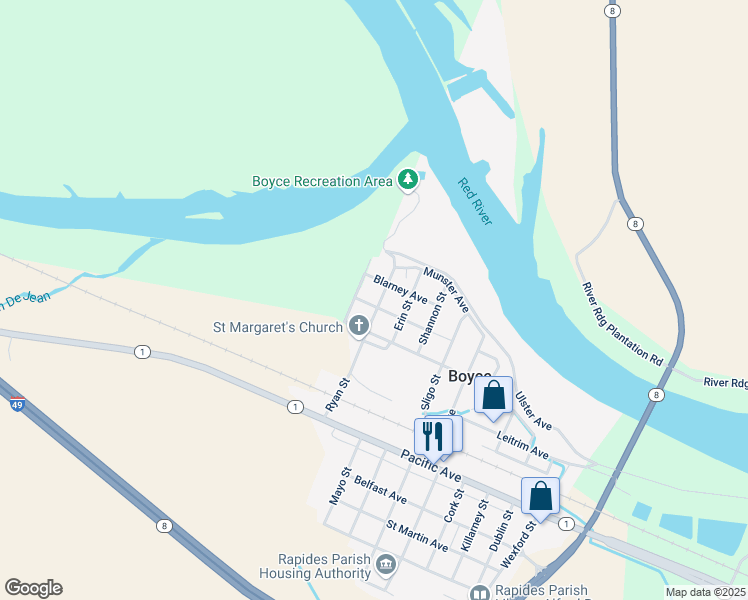 map of restaurants, bars, coffee shops, grocery stores, and more near 206 Ryan Street in Boyce