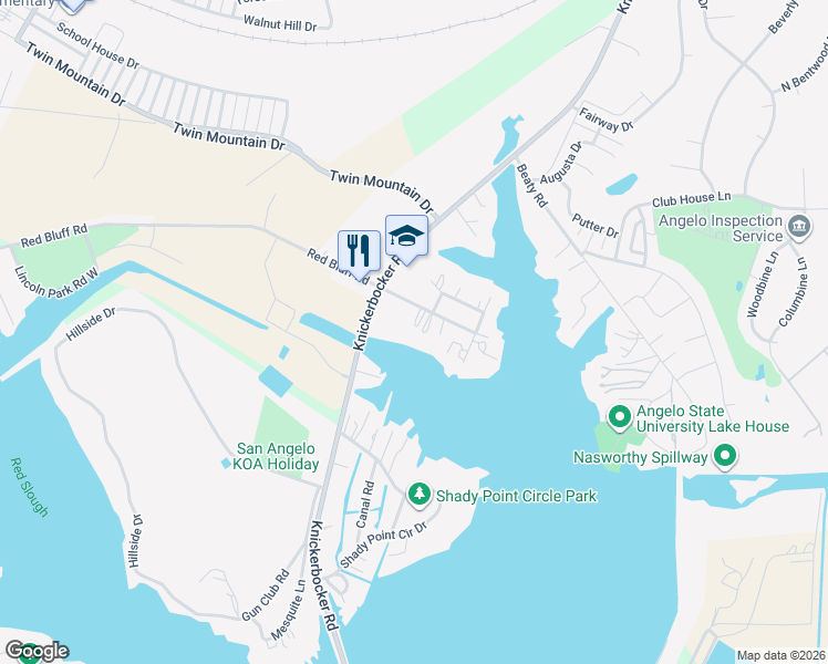 map of restaurants, bars, coffee shops, grocery stores, and more near 2025 American Legion Road in San Angelo