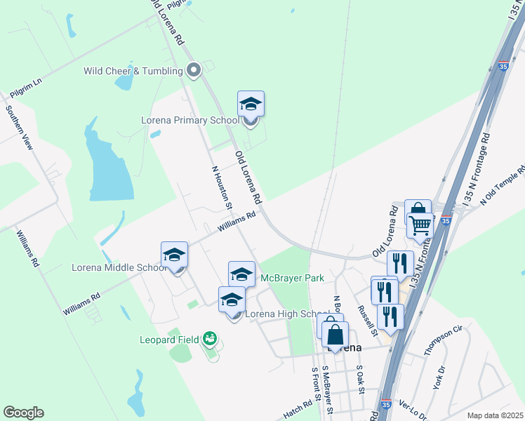 map of restaurants, bars, coffee shops, grocery stores, and more near 6002 Old Lorena Road in Lorena