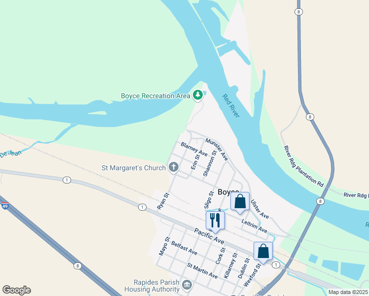 map of restaurants, bars, coffee shops, grocery stores, and more near 206 Ryan Street in Boyce