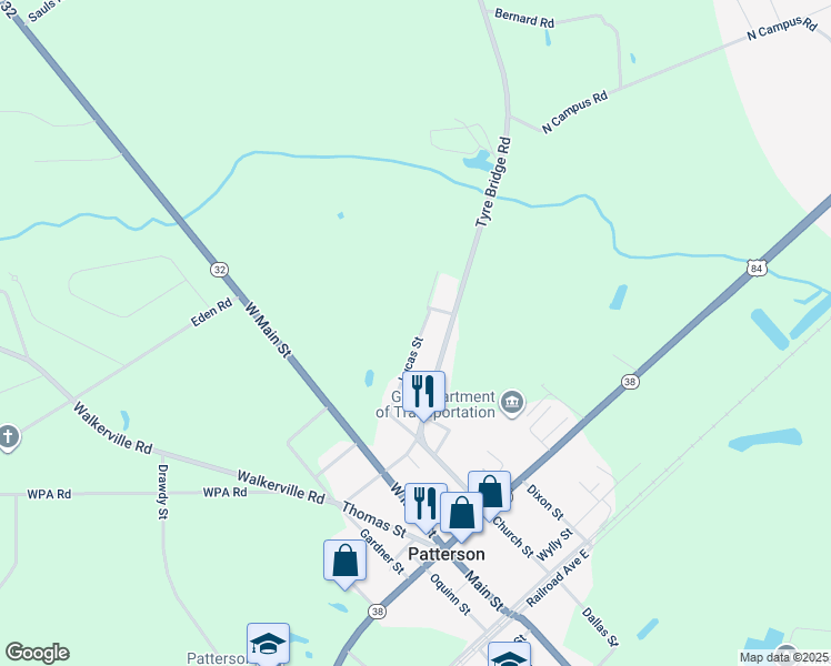 map of restaurants, bars, coffee shops, grocery stores, and more near 3249 Lucas Street in Patterson