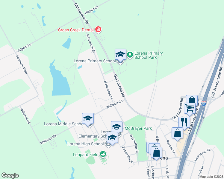 map of restaurants, bars, coffee shops, grocery stores, and more near 707 North Houston Street in Lorena