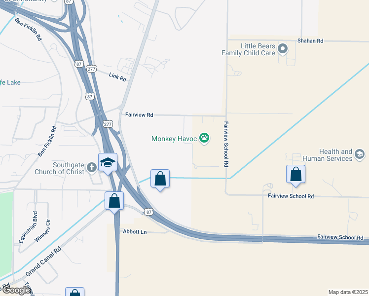 map of restaurants, bars, coffee shops, grocery stores, and more near 641 Fairview School Road in San Angelo