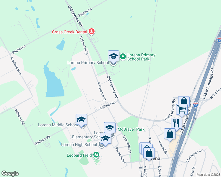 map of restaurants, bars, coffee shops, grocery stores, and more near 707 North Houston Street in Lorena