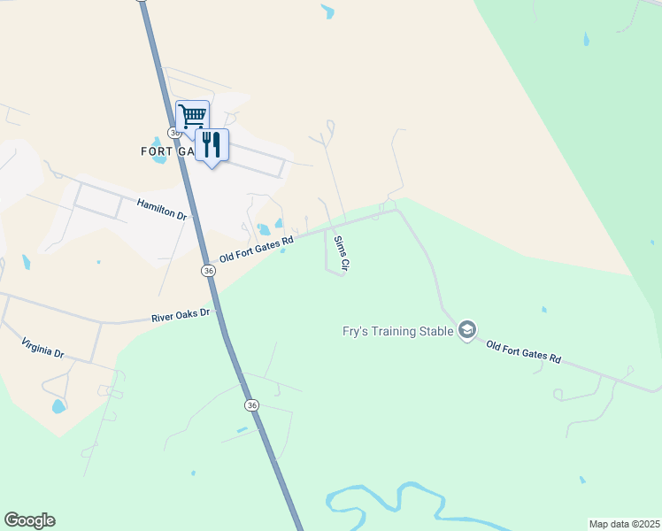 map of restaurants, bars, coffee shops, grocery stores, and more near 110 Sims Circle in Gatesville