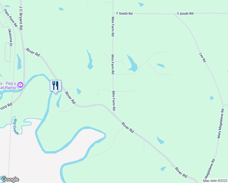 map of restaurants, bars, coffee shops, grocery stores, and more near 18 Mini Farm Road in Hattiesburg