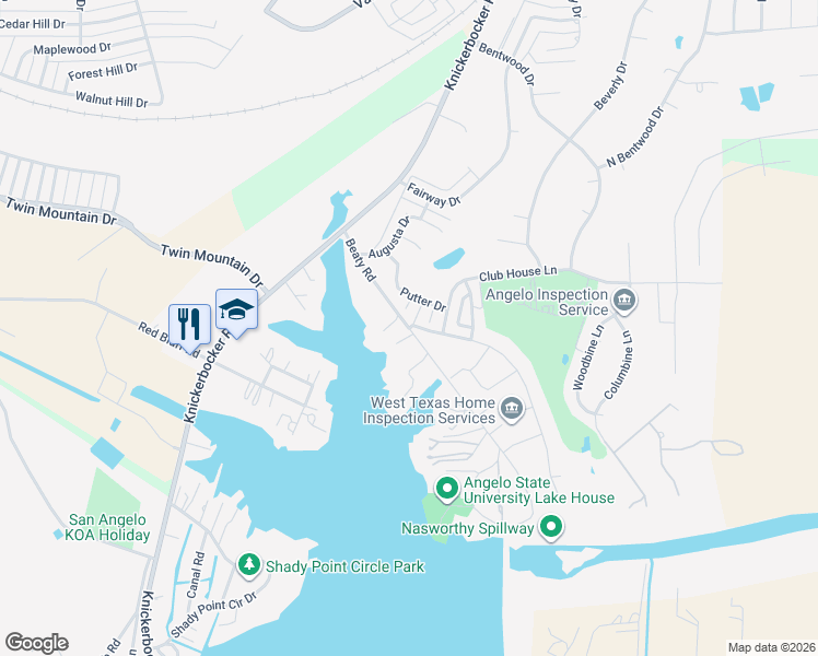 map of restaurants, bars, coffee shops, grocery stores, and more near 2010 Beaty Road in San Angelo