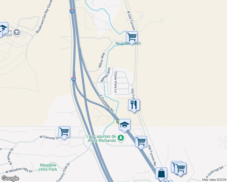 map of restaurants, bars, coffee shops, grocery stores, and more near 31 Chula Vista Lane in Nogales