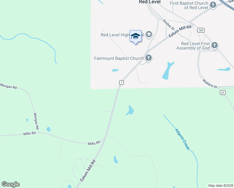 map of restaurants, bars, coffee shops, grocery stores, and more near Ealum Mill Rd in Red Level