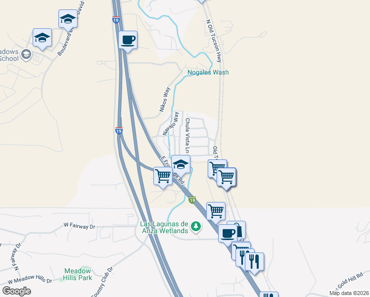 map of restaurants, bars, coffee shops, grocery stores, and more near 31 Chula Vista Lane in Nogales