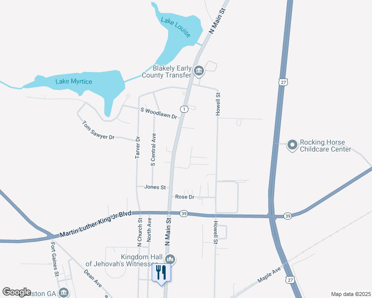 map of restaurants, bars, coffee shops, grocery stores, and more near 177 Hilton Drive in Blakely