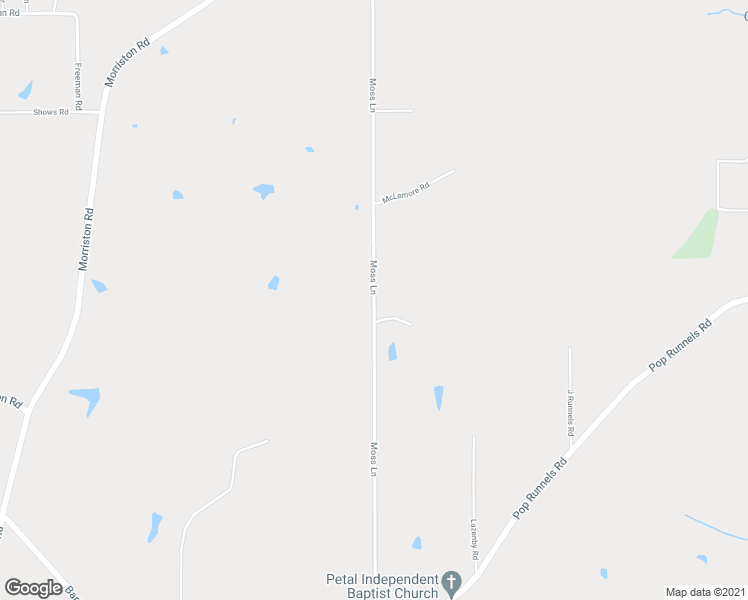 map of restaurants, bars, coffee shops, grocery stores, and more near 192 Moss Lane in Petal