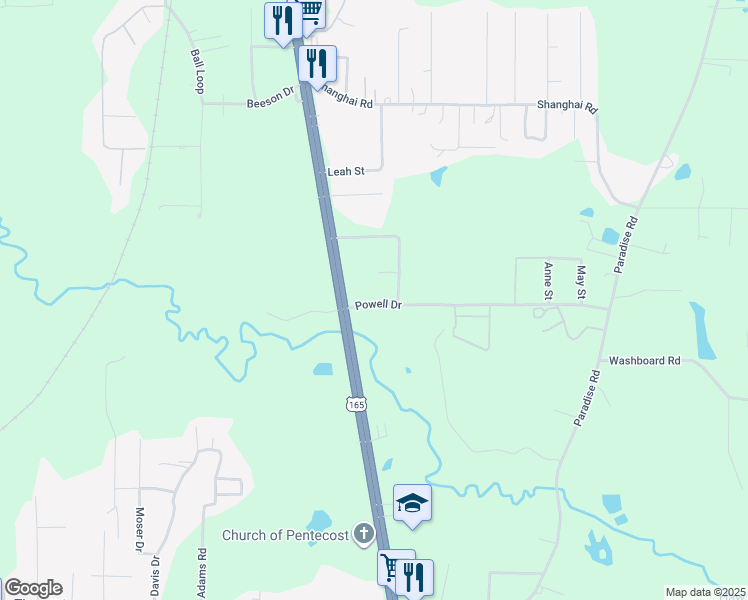 map of restaurants, bars, coffee shops, grocery stores, and more near 119 Powell Drive in Ball