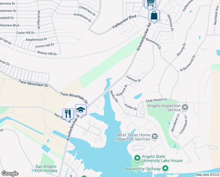 map of restaurants, bars, coffee shops, grocery stores, and more near 5601-5799 Knickerbocker Rd in San Angelo
