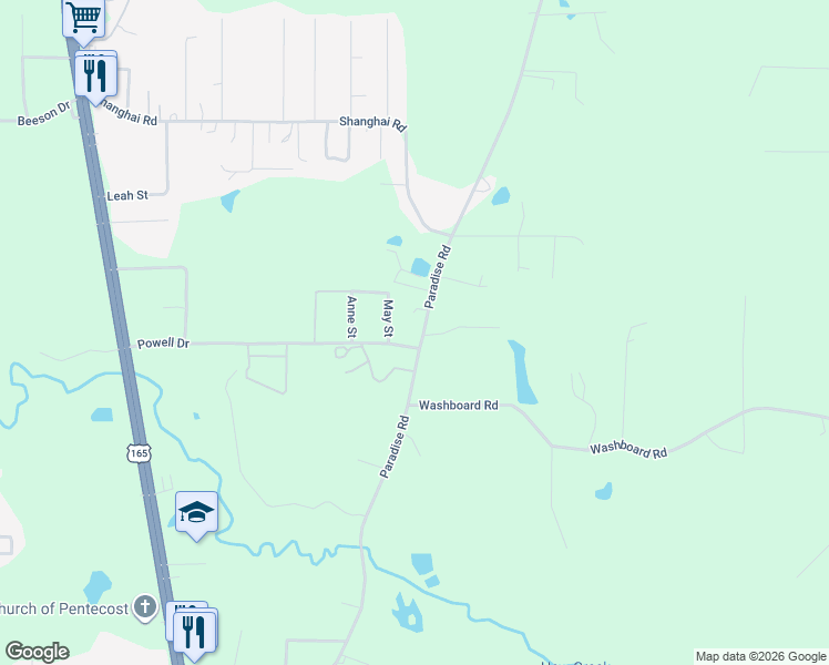 map of restaurants, bars, coffee shops, grocery stores, and more near 725 Paradise Road in Ball