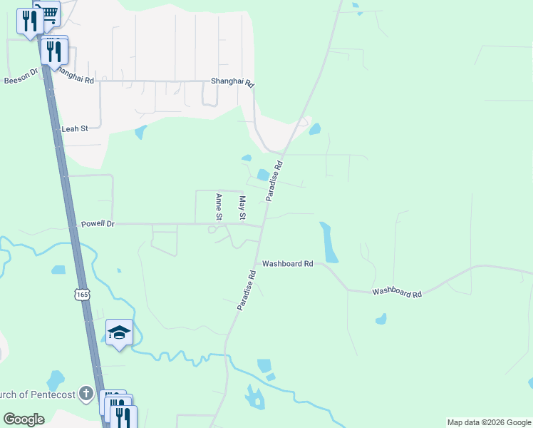 map of restaurants, bars, coffee shops, grocery stores, and more near 725-735 Paradise Road in Ball