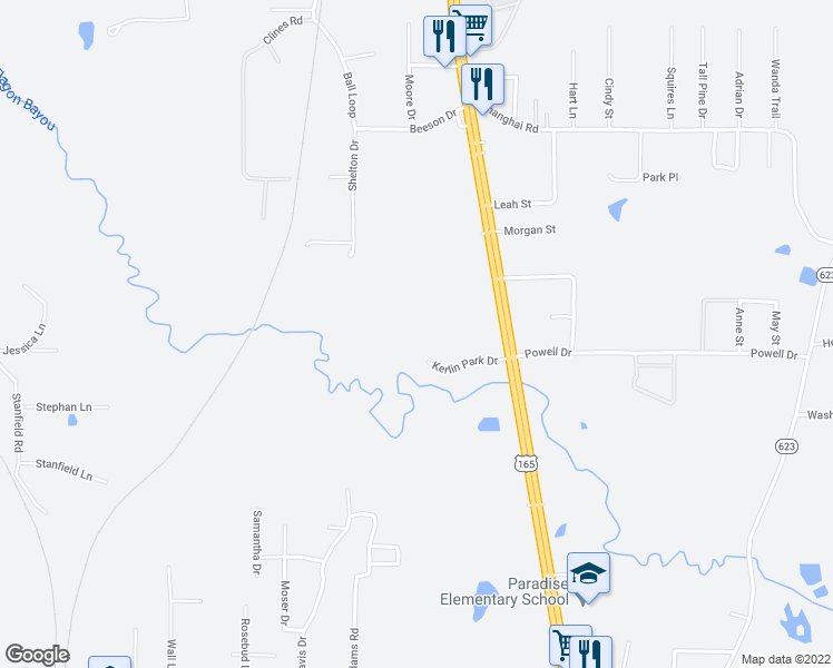 map of restaurants, bars, coffee shops, grocery stores, and more near 700 Kerlin Park Drive in Ball