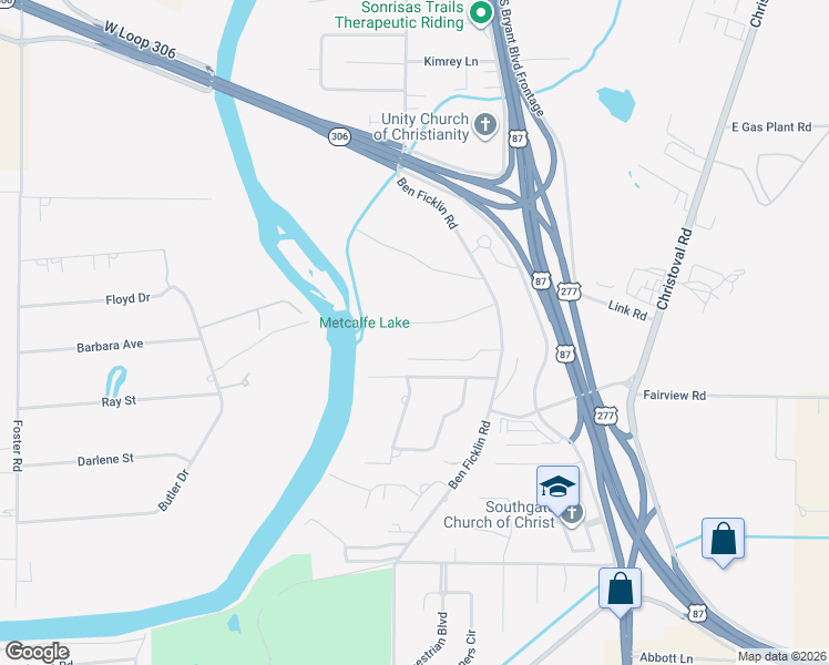 map of restaurants, bars, coffee shops, grocery stores, and more near 1577 Sun Valley Lane in San Angelo