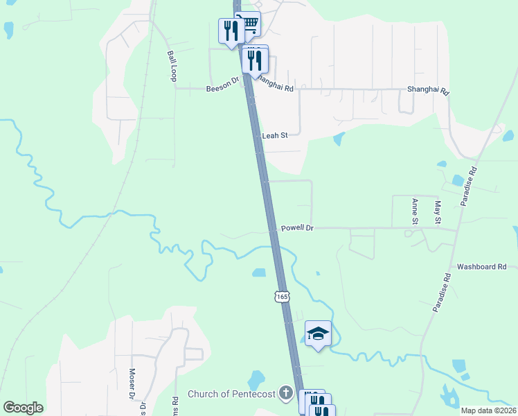 map of restaurants, bars, coffee shops, grocery stores, and more near 5515 Monroe Highway in Ball
