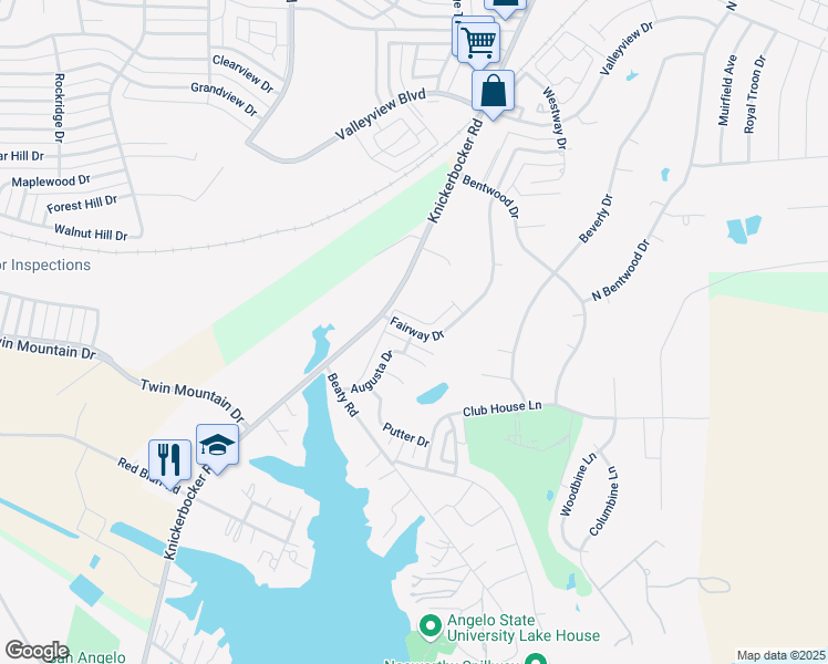 map of restaurants, bars, coffee shops, grocery stores, and more near 5525 Fairway Drive in San Angelo