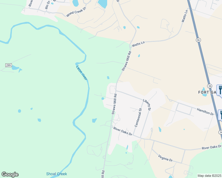 map of restaurants, bars, coffee shops, grocery stores, and more near 1106 Straws Mill Road in Gatesville