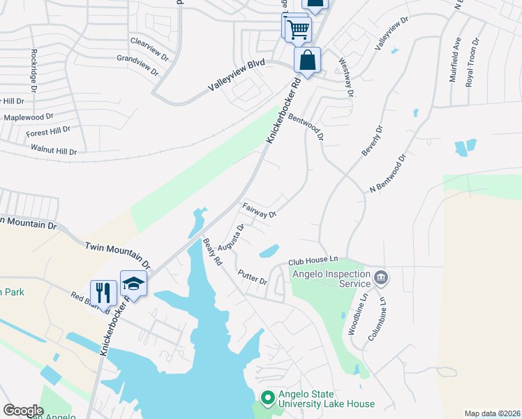map of restaurants, bars, coffee shops, grocery stores, and more near 5525 Fairway Drive in San Angelo