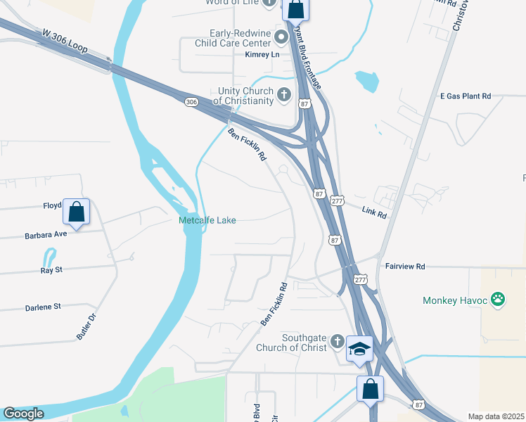 map of restaurants, bars, coffee shops, grocery stores, and more near 1446 Sun Valley Lane in San Angelo