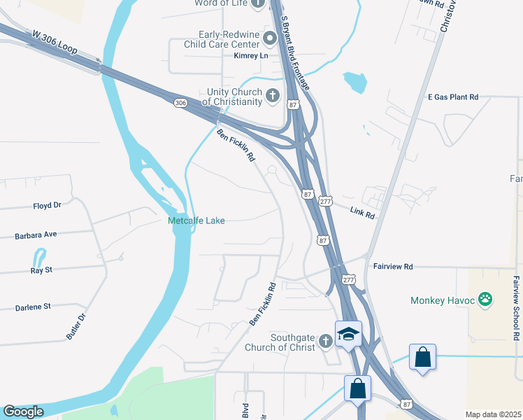 map of restaurants, bars, coffee shops, grocery stores, and more near 1446 Sun Valley Lane in San Angelo