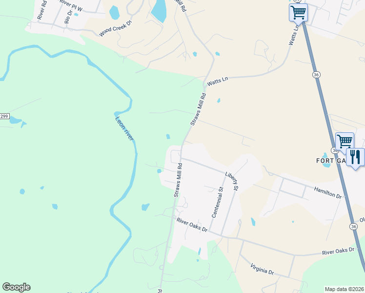 map of restaurants, bars, coffee shops, grocery stores, and more near 1106 Straws Mill Road in Gatesville