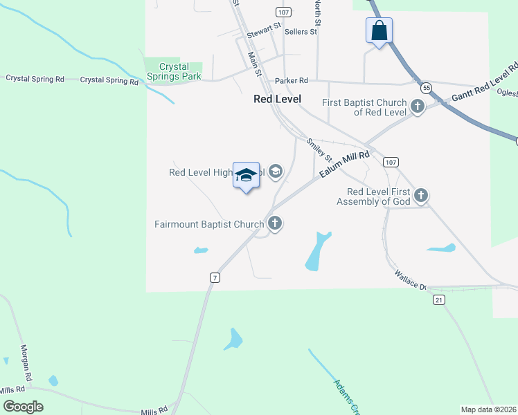 map of restaurants, bars, coffee shops, grocery stores, and more near Ealum Mill Rd in Red Level