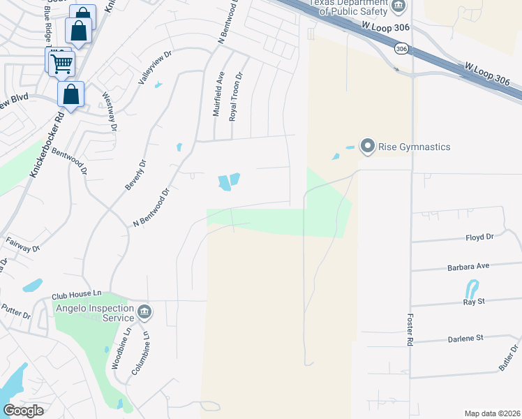 map of restaurants, bars, coffee shops, grocery stores, and more near Unnamed Road in San Angelo