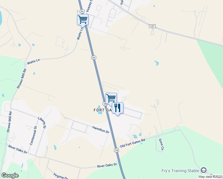 map of restaurants, bars, coffee shops, grocery stores, and more near 3807 Highway 36 in Gatesville
