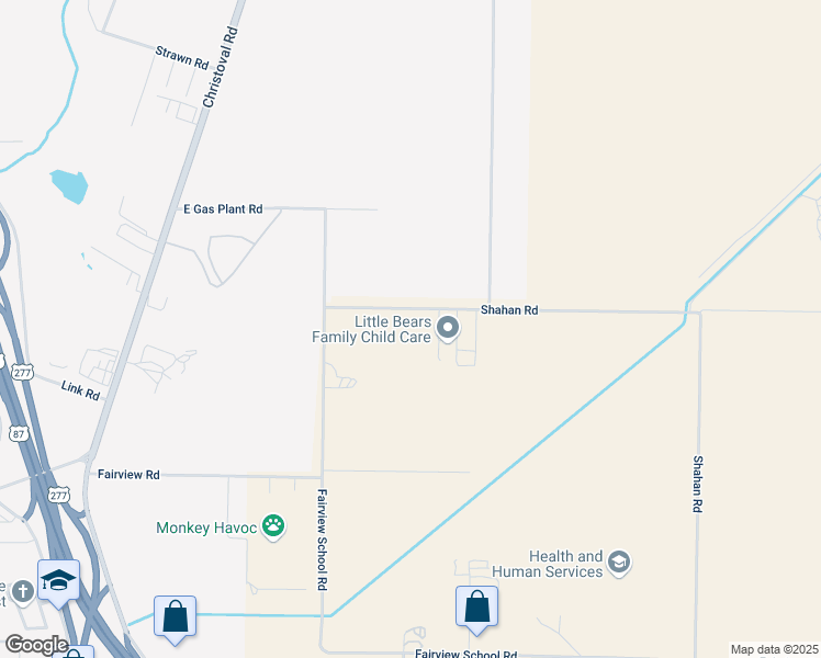 map of restaurants, bars, coffee shops, grocery stores, and more near 1385 Shahan Road in San Angelo