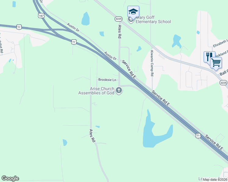 map of restaurants, bars, coffee shops, grocery stores, and more near 505 Ates Road in Pineville