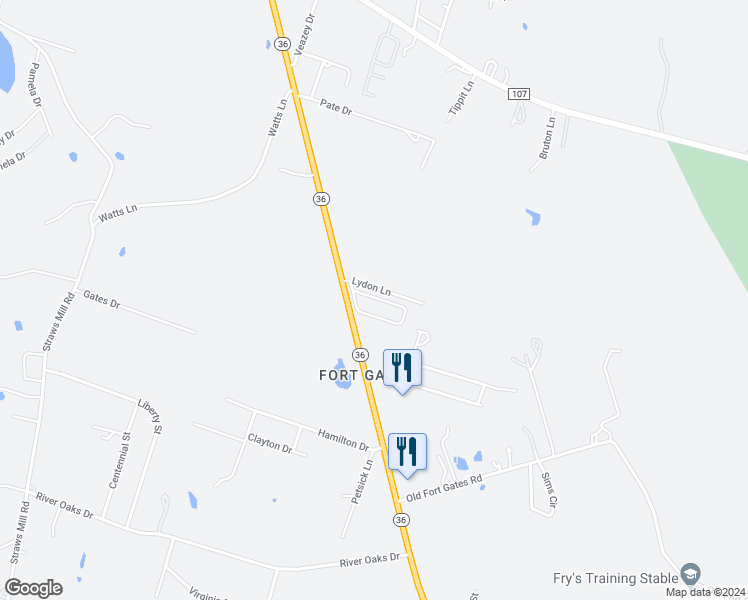 map of restaurants, bars, coffee shops, grocery stores, and more near 3807 State Highway 36 in Gatesville