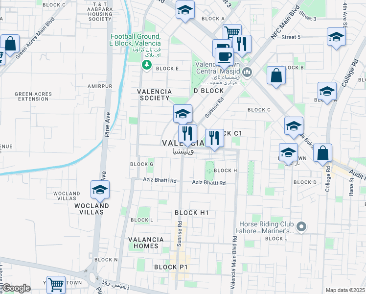 map of restaurants, bars, coffee shops, grocery stores, and more near in Lahore