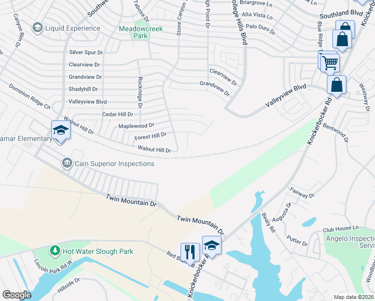 map of restaurants, bars, coffee shops, grocery stores, and more near 6117 Stone Canyon Trail in San Angelo