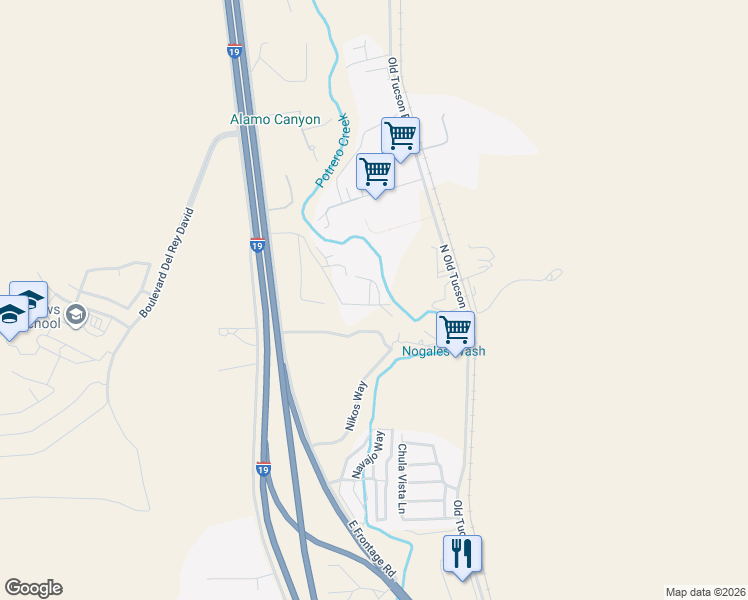 map of restaurants, bars, coffee shops, grocery stores, and more near 40 Marten Road in Nogales