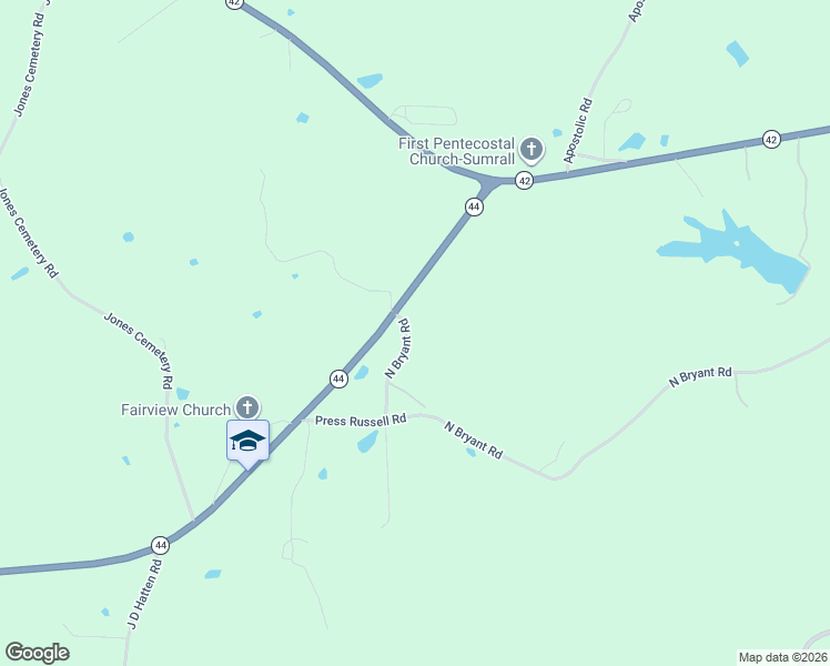 map of restaurants, bars, coffee shops, grocery stores, and more near 21 North Bryant Road in Sumrall