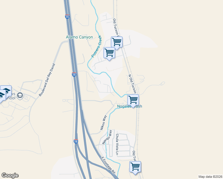 map of restaurants, bars, coffee shops, grocery stores, and more near 40 Marten Road in Nogales
