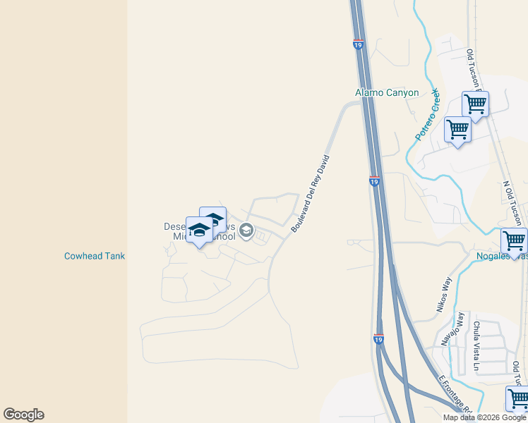 map of restaurants, bars, coffee shops, grocery stores, and more near 121 Camino Don Guillermo in Nogales