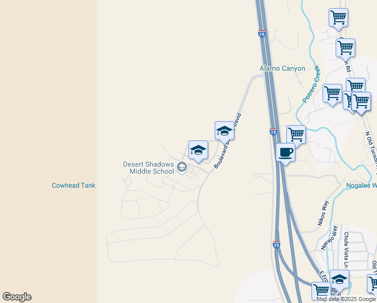 map of restaurants, bars, coffee shops, grocery stores, and more near 121 Camino Don Guillermo in Nogales