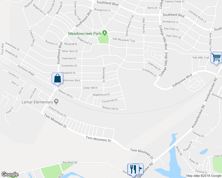 map of restaurants, bars, coffee shops, grocery stores, and more near 3221 Cedar Hill Drive in San Angelo