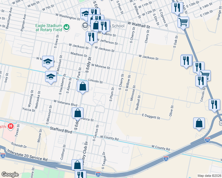 map of restaurants, bars, coffee shops, grocery stores, and more near 600-698 Lincoln Street in Pecos